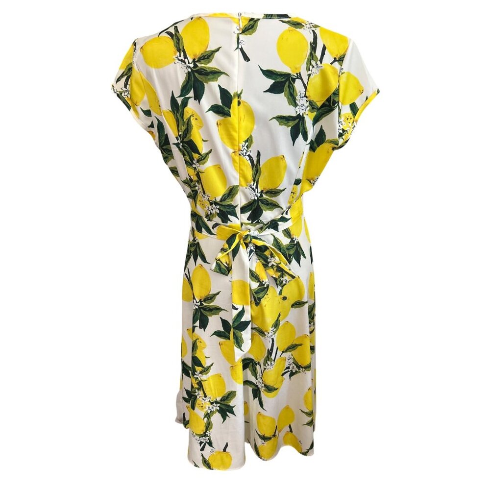 Yellow & White Lemon Print A-Line Midi Dress With Belt XL Summer Vacay - Picture 3 of 9
